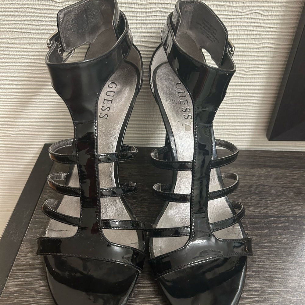 Guess Glossy Black Strappy Heels. Only worn them once.